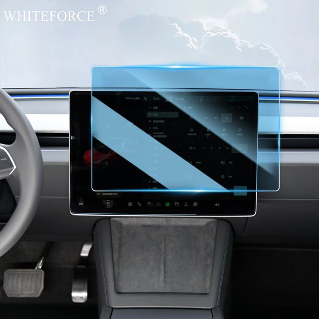 Whiteforce Schutzfolien-Set für Tesla Model Y Juniper und Model 3 Highland inklusive Frontnavigation und Heckscheibe, transparent, Anti-Explosionsschutz aus gehärtetem Glas - Bild 1
