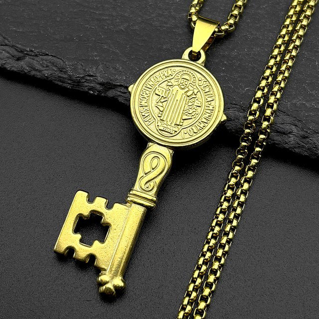 AFAWA Anhänger Halskette, Edelstahl, Unisex, San Benito Medaille - Bild 1