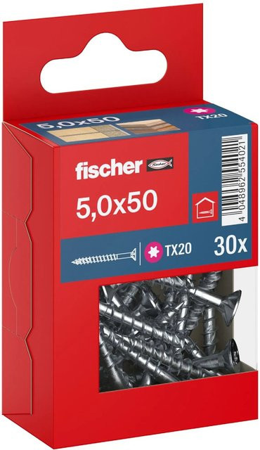 Fischer PowerFast II Senkkopf Teilgewinde Schraube Torx aus verzinktem Stahl, Durchmesser: 5 mm, Länge: 50 mm, 30 Stück - Bild 1