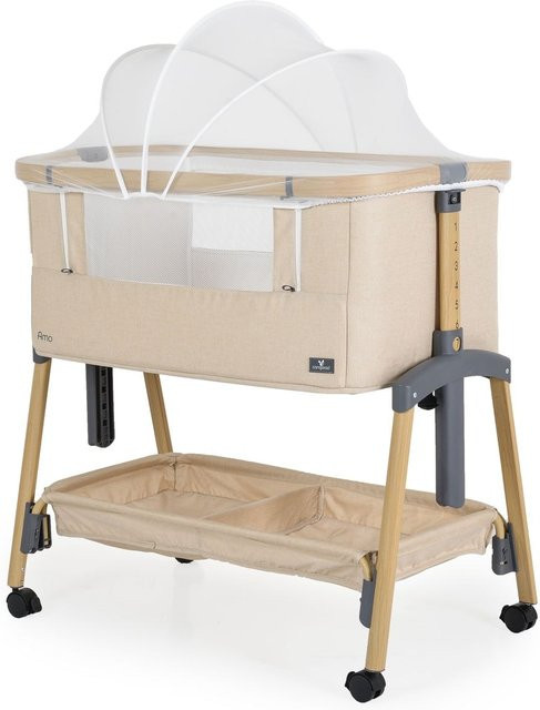 Cangaroo Beistellbett Amo höhenverstellbar mit Moskitonetz und Rollen in Beige - Bild 1