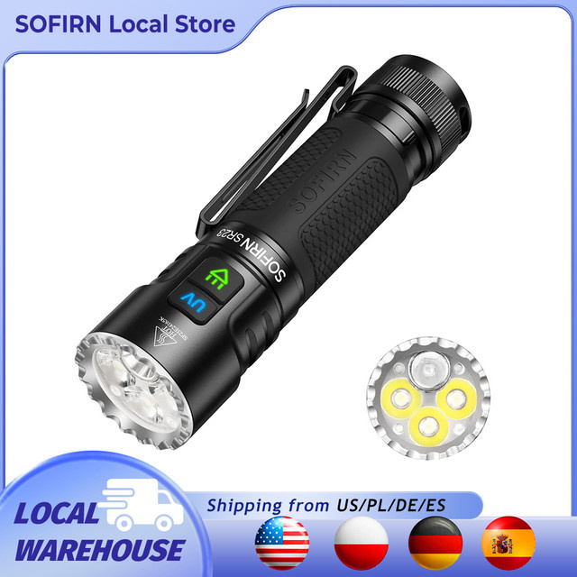 Sofirn SR23 EDC-Taschenlampe Schwarz mit 3300 Lumen, 6500K, UV 365 nm, USB-C wiederaufladbar und magnetischer Endkappe - Bild 1