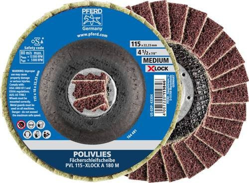 PFERD TOOLS Polivlies-Fächerscheibe PVL Korund für Feinschliff, Durchmesser: 115 mm, Farbe: Rot/Braun/Mehrfarbig, 5 Stück - Bild 1