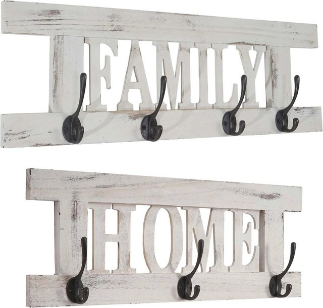 MCW Wandgarderobe C60 Shabby 2-teilig aus Paulowniaholz in Weiß - Bild 1