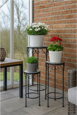 Blumenständer Set Lara von möbel direkt online, 3-teilig, schwarz, Metall mit Mosaik-Design