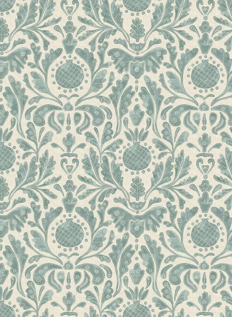 Nina Campbell Tapete Castellane Ornamentales Vlies in Aqua und Hellgrün - Bild 1