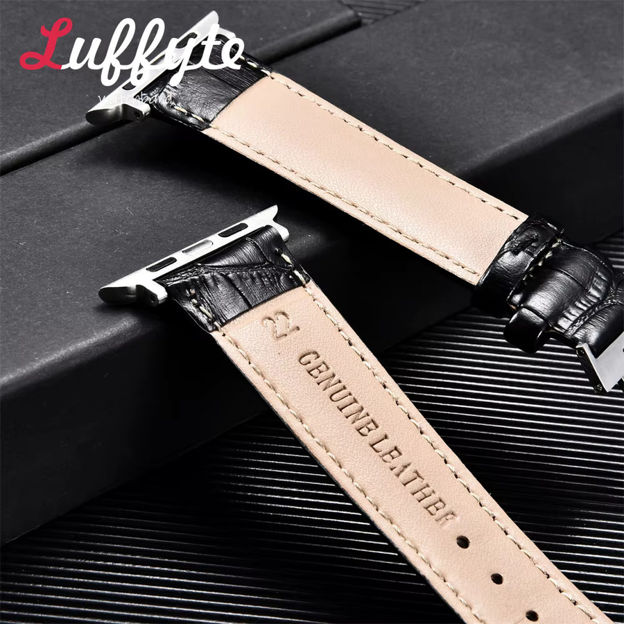 luffyte Uhrenarmband Echtleder, Bambusgemustert, Schwarz, Unisex - Bild 2