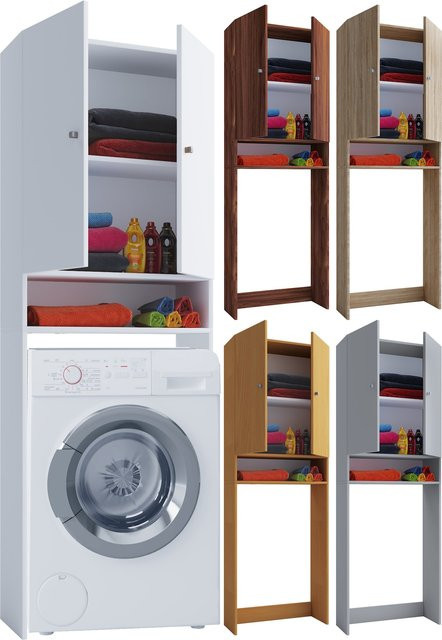 VCM Waschmaschinenschrank Lona in Weiss für Bad und Waschküche, B/T/H: 64 x 27 x 182 cm - Bild 2
