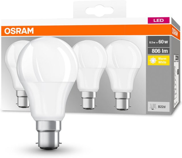 Osram LED BASE CLASSIC A LED Lampe, 8W, 806 lm, 2700 K Warmweiß, B22d, 4er Pack - Bild 1