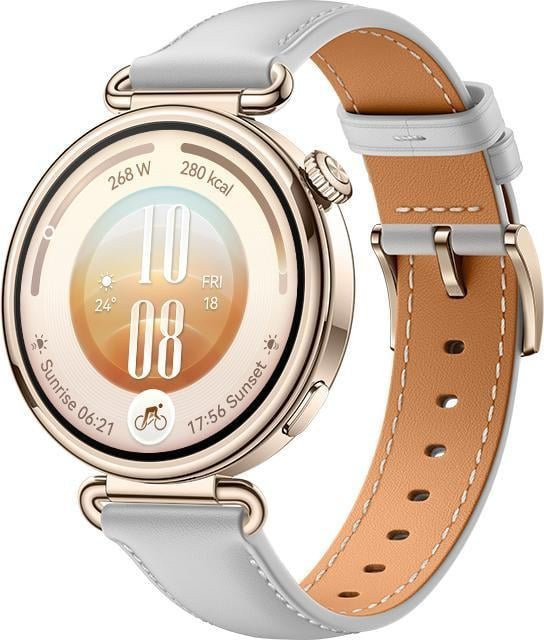 Huawei WATCH GT 7 Smartwatch mit goldfarbenem Edelstahlgehäuse und grauem Kunstlederarmband, 41mm - Bild 1
