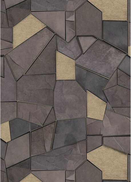 Erismann Vliestapete Elle Decoration 4 Mosaique in Taupe mit geometrischem Design in Beige und Gold - Bild 1