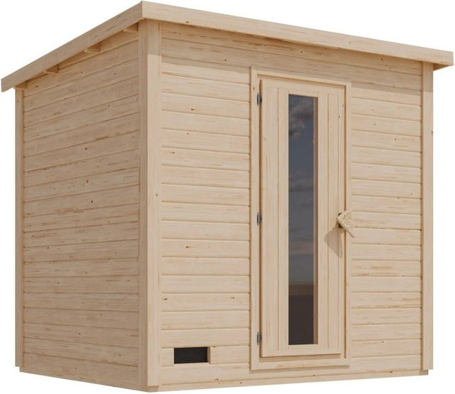 Karibu Saunahaus Melo 3 naturbelassen mit 9 kW Ofen und integrierter Steuerung - Bild 1