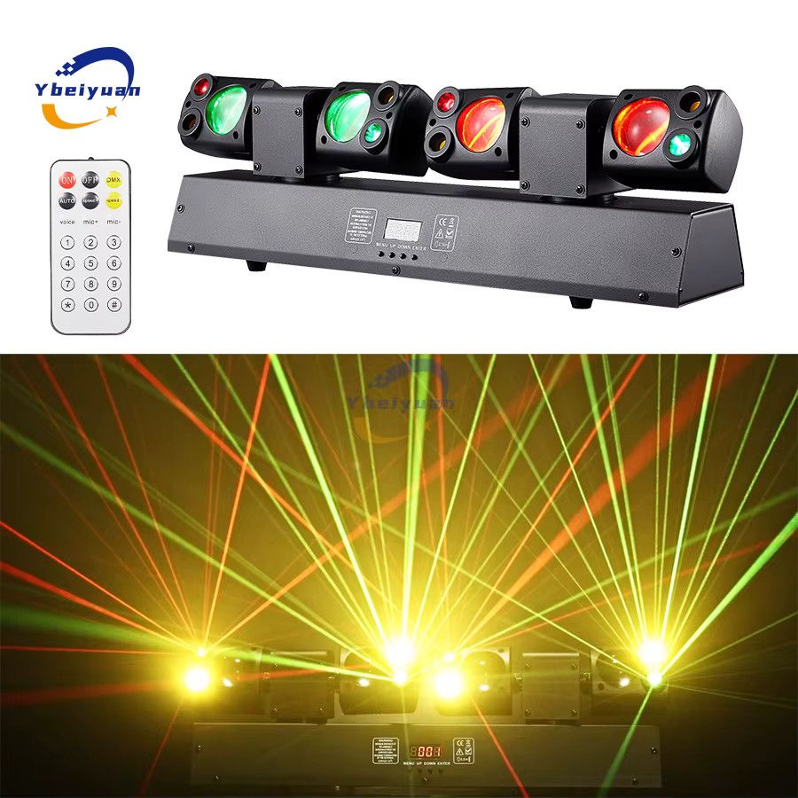 Ybeiyuan 80W LED Dual-Head Moving Head Effektlicht mit Rot, Grün und Gelb Laser sowie Flash und DMX512 Steuerung für DJ, Disco und Bühne - Bild 3