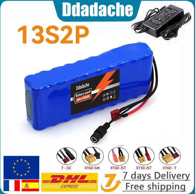 13S2P 48V 30Ah Hochleistungs-18650-Batterie für Elektrofahrzeuge und Elektromotoren inklusive BMS und 48V/54,6V 2A Ladegerät in Blau - Bild 1