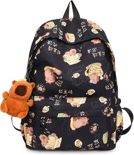 Fanchila Capybara Rucksack für Schule und Reisen, Schwarz, aus Nylon - Bild 1