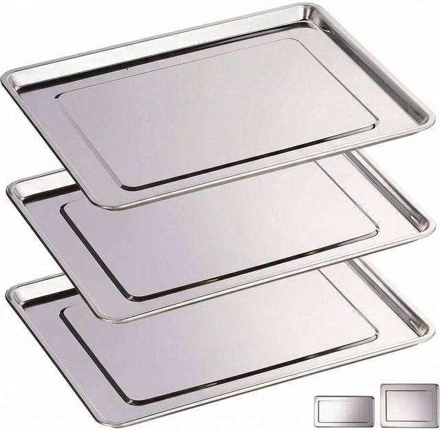 Relaxdays Servierplatte aus Edelstahl in Silber, 3er Set, B: 48 cm, T: 33 cm - Bild 1