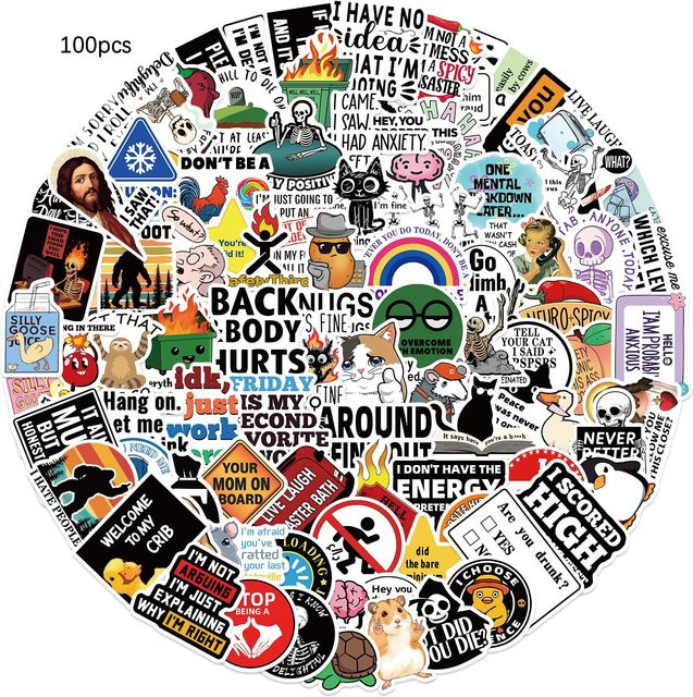 100 Stück Sarkastische Meme-Aufkleber von Rui Di in Multicolour für Laptops, Skateboards und Gepäck - Bild 1