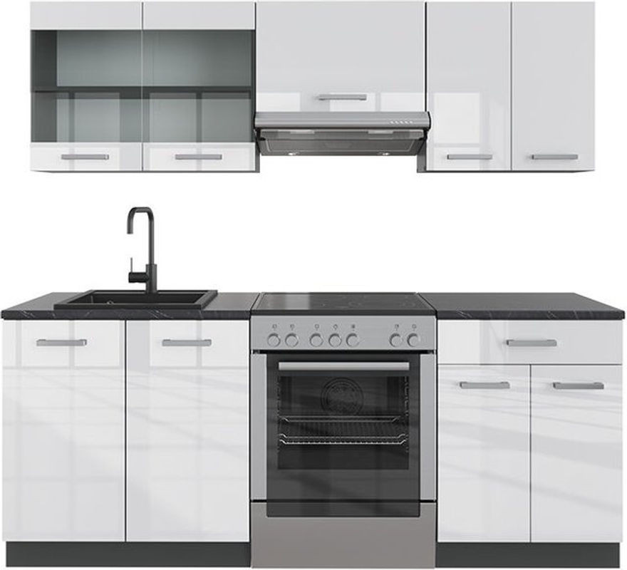 Vicco Küchenzeile R-Line Modern in Weiß Hochglanz und Anthrazit, Breite: 200 cm - Bild 1