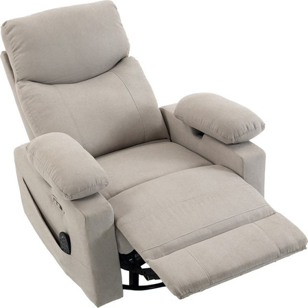 HOMCOM Elektrischer Relaxsessel Hellgrau mit Massage- und Wärmefunktion, 270 Grad drehbarer Fernsehsessel mit Liege- und Schaukelfunktion, 3D-Armlehnen und USB-Anschlüssen