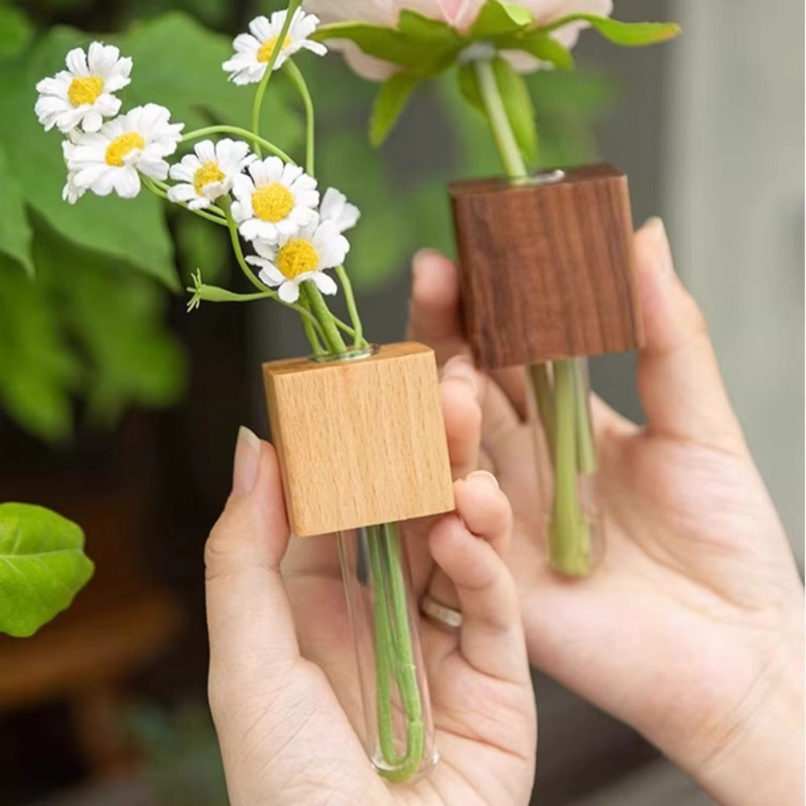 YOCITY Holz-Reagenzglas-Vase als Kühlschrankmagnet in Braun für DIY Blumenarrangements und Schrankdekoration - Bild 2