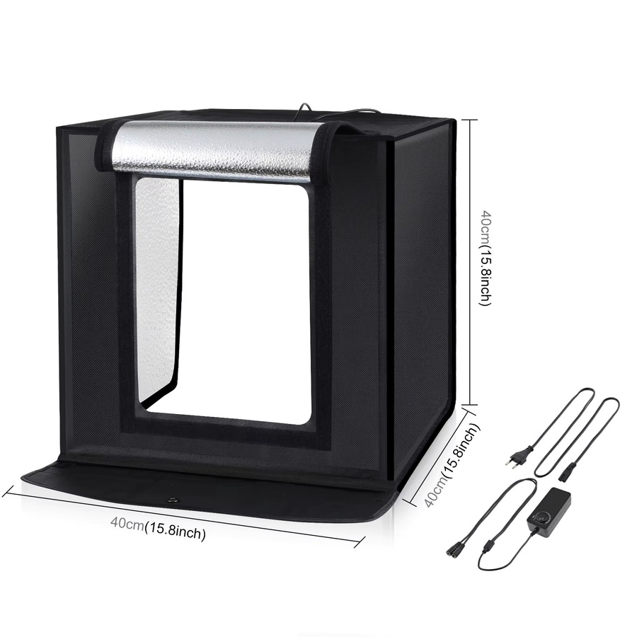 PULUZ Studio-Fotobox Set mit 24 W dimmbarer LED-Beleuchtung 5500 K Weiß und 6 farbigen Hintergründen, Breite: 40 cm - Bild 3