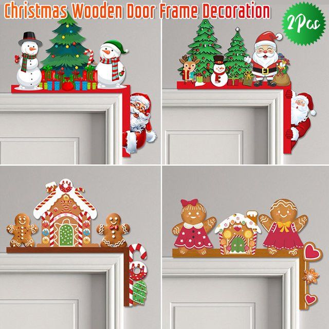 APWIKOGER Weihnachts-Türrahmen-Dekoration aus Holz mit Weihnachtsmann für Weihnachten und Neujahr 2026 - Bild 1