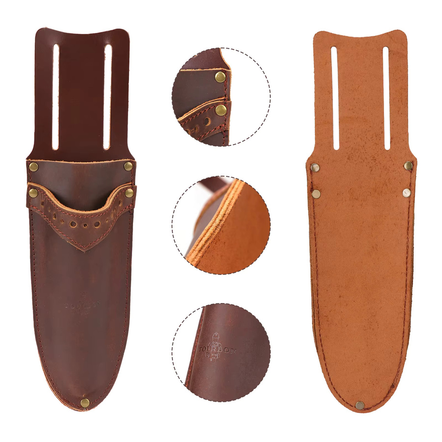 Tourbon Leder Gartenholster in Braun mit Gürtelschlaufe für Gartenzange, Beutel und Messer - Bild 3