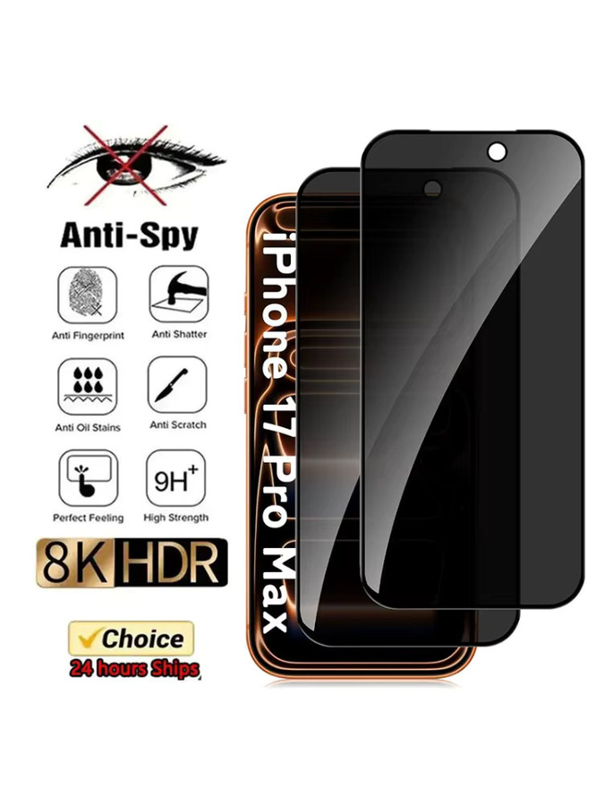 3D Anti Spy Privatsphäre Displayschutzfolie aus gehärtetem Glas für Apple iPhone 17 Pro Max, iPhone 17 Pro und iPhone 17 Air, Full Cover, Transparent/Schwarz - Bild 6
