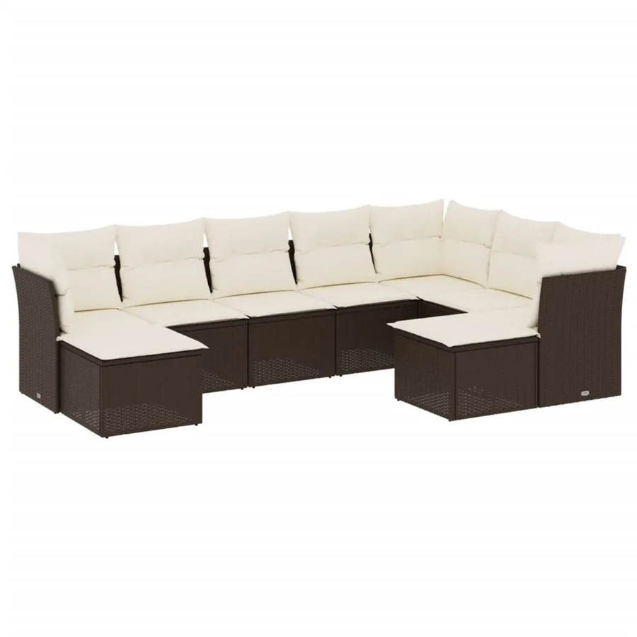 vidaXL 9-teilige Garten-Sofagarnitur in L-Form aus braunem Poly-Rattan mit cremeweißen Kissen und Stauraum - Bild 2