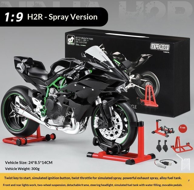 WELLY Kawasaki Ninja H2R, Motorradmodell, 1:9, aus Metall, mit Rauchsprüheffekt - Bild 1
