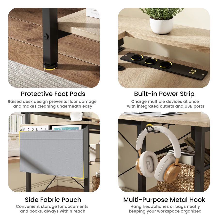 ThomP Eckschreibtisch in L-Form mit Regal und Monitorständer in Beige - Bild 4