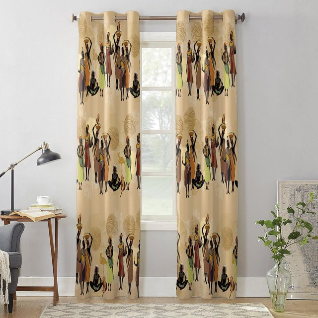 Super Six Vorhang im ethnischen Stil mit afrikanischem Motiv, Schwarz/Beige, B: 135 cm, H: 115 cm - Bild 1