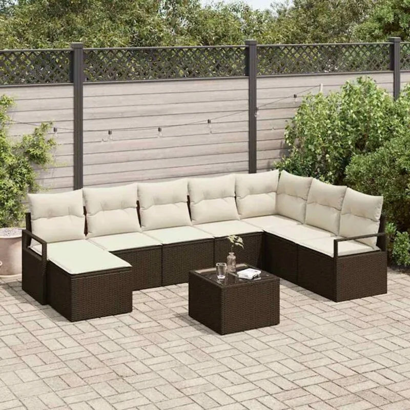 vidaXL Loungemöbel Sofa Set aus Polyrattan mit 9 Kissen in Braun - Bild 1