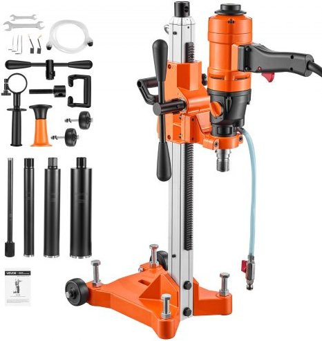 VEVOR Diamant Kernbohrmaschine 1500 W in Orange, 2-in-1 Hand- und Stativgerät für Beton, Keramikfliesen, Ziegel, Asphalt und Marmor, max. 200 mm Bohrleistung, 1000/2300 U/min, inklusive 4 Bohrer und UNC1 1/4–7 Gewinde - Bild 1