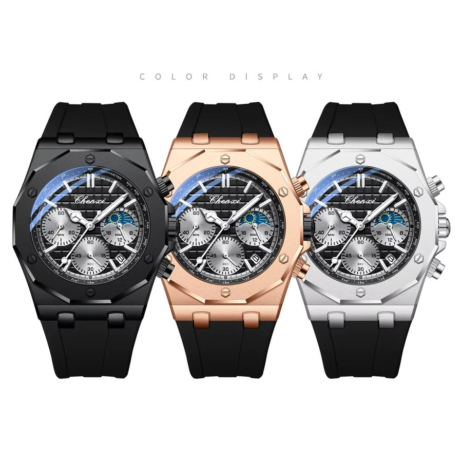 CHENXI Chronograph, Quarz, Edelstahl, Bicolor, Silikonarmband, Herren - Bild 6