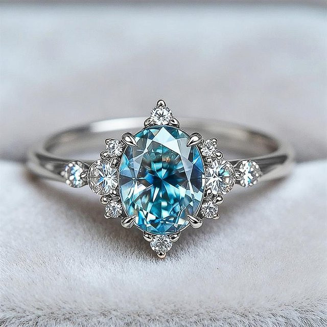 Huitan Damenring, Gold, hellblauer Zirkonia, Hochzeit, Verlobung - Bild 1