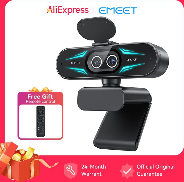 EMEET C60E 4K Webcam mit RGB-Licht und 1080P 60fps für Streaming und Gaming, Schwarz - Bild 1