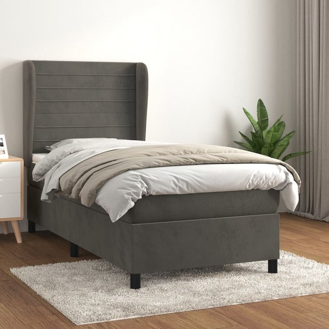vidaXL Boxspringbett Hybrid mit Matratze Dunkelgrau Samt B/T/H: 100 x 200 cm - Bild 2
