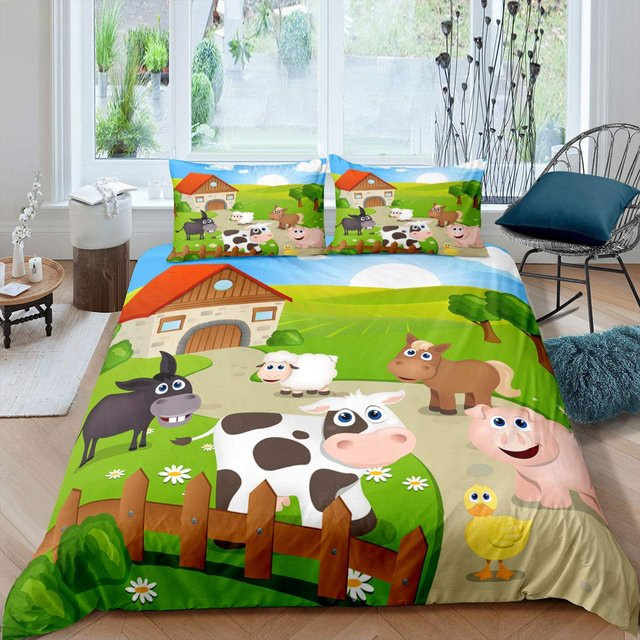 Bettwäscheset Lodestar Bauernhoftiere mit Kuh, Schwein, Ente und Schaf in Grün, B/H: 140 x 210 cm - Bild 1
