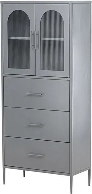 ebuy24 LaPaz Vitrinenschrank mit 2 Glastüren und 3 Schubladen in Hellgrau - Bild 1