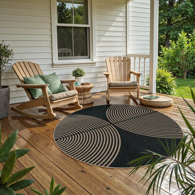 Runder Lodestar Teppich mit geometrischem Streifenmuster aus Flanell für Indoor und Outdoor, Durchmesser: 40 cm - Bild 1