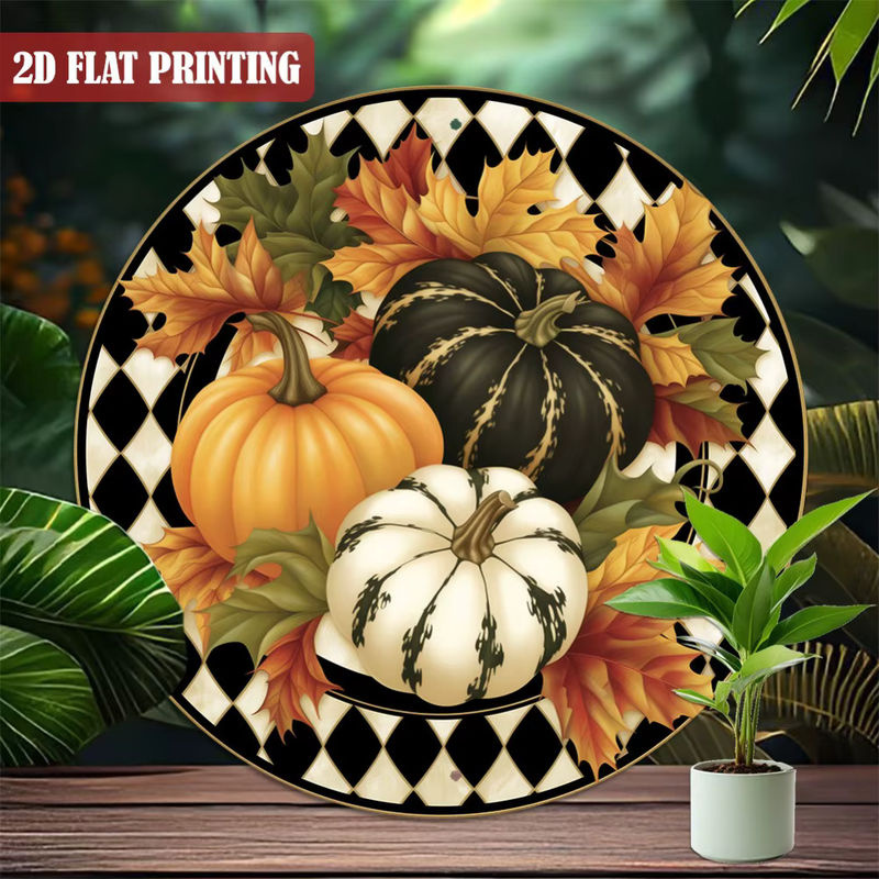 Willkommensschild Hello Young Vintage Autumn Pumpkins – runder Aluminiumkranz in mehrfarbigem Design, Durchmesser: 20,3 cm - Bild 3