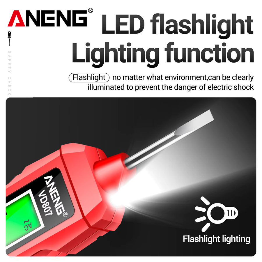 ANENG VD807 Berührungsloser Spannungsprüfer AC 12-300V 50/60Hz NCV Live-Neutralleiter-Detektor mit Ton- und Lichtalarm in Schwarz - Bild 4