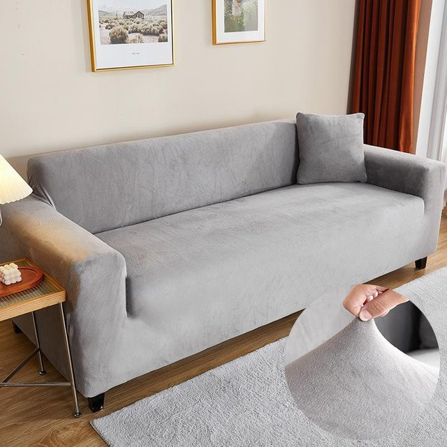 Bestbags Sofaüberwurf aus Samt in Grau, elastischer und rutschfester Couchbezug für 4-Sitzer, Breite: 235-300 cm - Bild 1