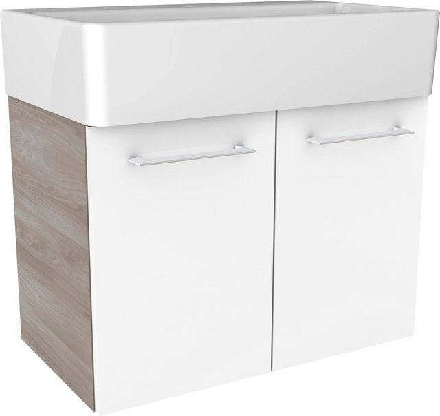Fackelmann Waschtischunterschrank Lima in Esche mit Soft-Close-Türen, B/H/T: 58,6 x 41,7 x 32,8 cm, Weiss/Grau - Bild 1