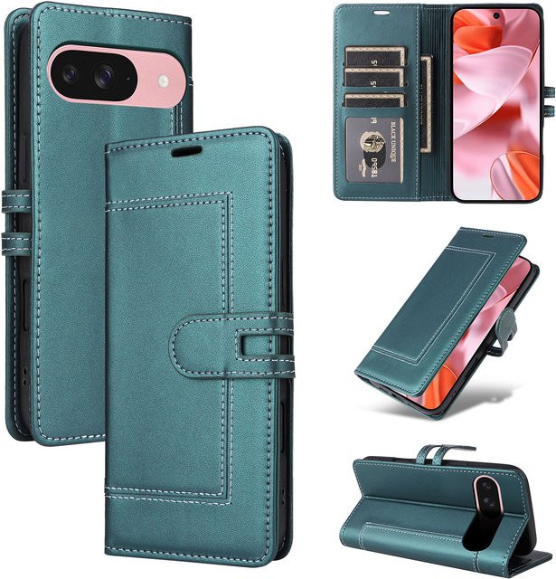 Magnetische Flip Cards Leder Handyhülle für Google Pixel 10 Pro XL, 9A, 9, 8, 8A in Blau mit Kickstand und Stoßfestem Book Pocket Cover - Bild 1