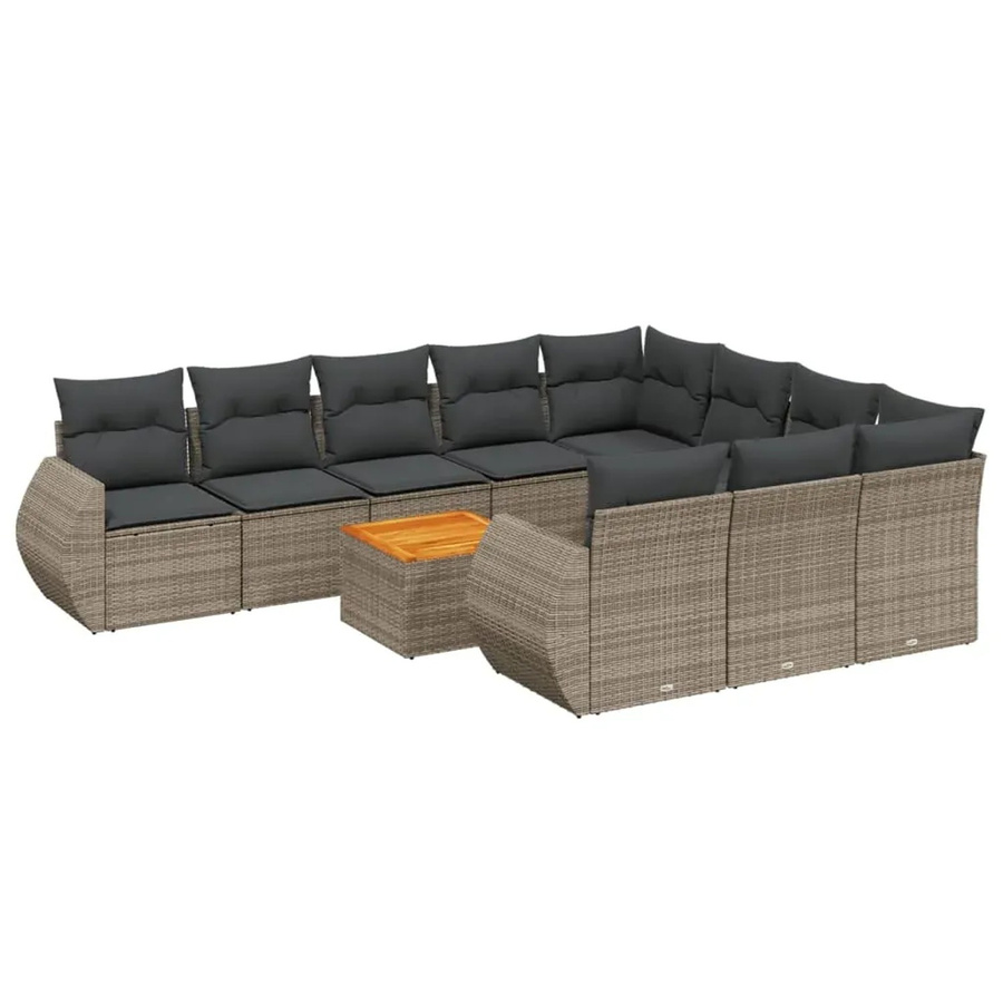 vidaXL 11-teilige Garten-Sofagarnitur in U-Form aus Polyrattan und Akazienholz mit Kissen in Grau - Bild 2