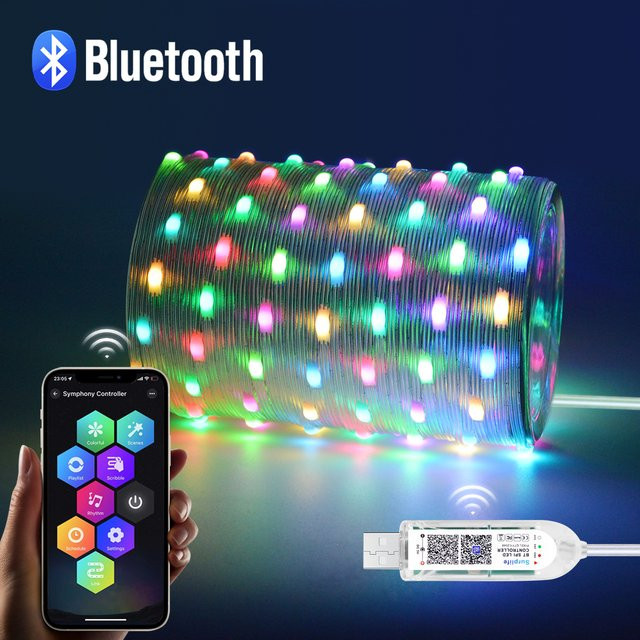 SerRickDon RGBIC LED Lichtband mit Bluetooth und USB, wasserdichte Lichterkette in Multicolour für Outdoor und Garten, 20 m - Bild 1