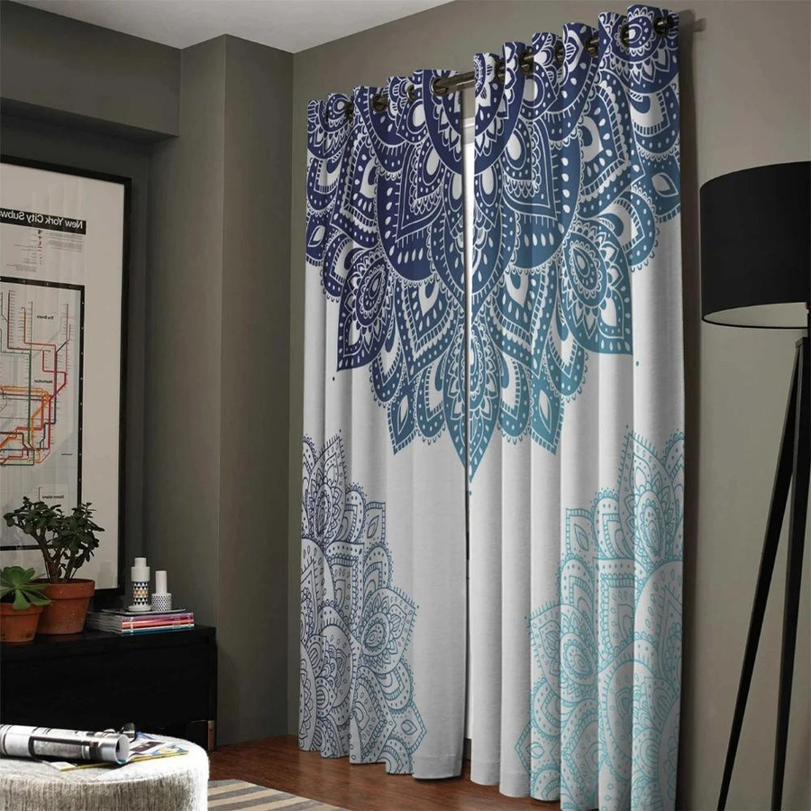 Yiran Furniture Verdunkelungsvorhang mit Mandala-Blumen-Muster und grafischem Design, B: 55 cm, H: 120 cm - Bild 2