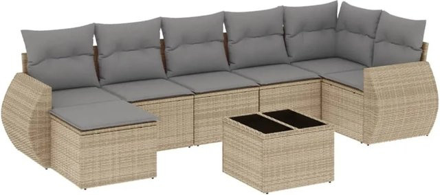 vidaXL 8-teilige Garten-Sofagarnitur aus Poly-Rattan mit Kissen in Beige - Bild 1