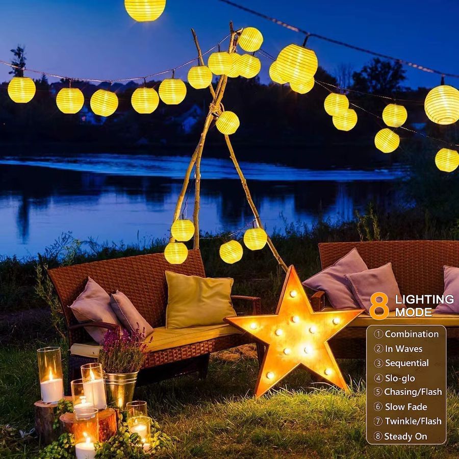 Leclstar Solar-Lichterketten für den Außenbereich mit 20 oder 30 Laternen, IP65 wasserdicht, 8 Modi für Garten, Terrasse und Camping, 2 Stück - Bild 3